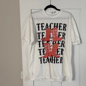 Teacher Shirt with Red Cowboy Boot Graphic Design